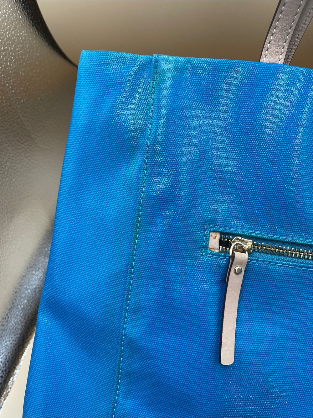kate spade Turquoise Blue Tote with Tan Straps - Picture 3 of 10